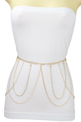 Gold Metal Chain Waves Belt Silver Bling S M